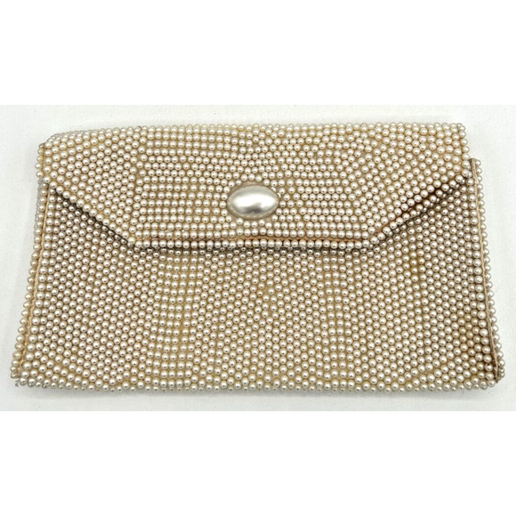 Vintage Mid-Century Faux Pearl Handbag About 7.75" x 4.5" Made Japan SKU U195 - Picture 1 of 6